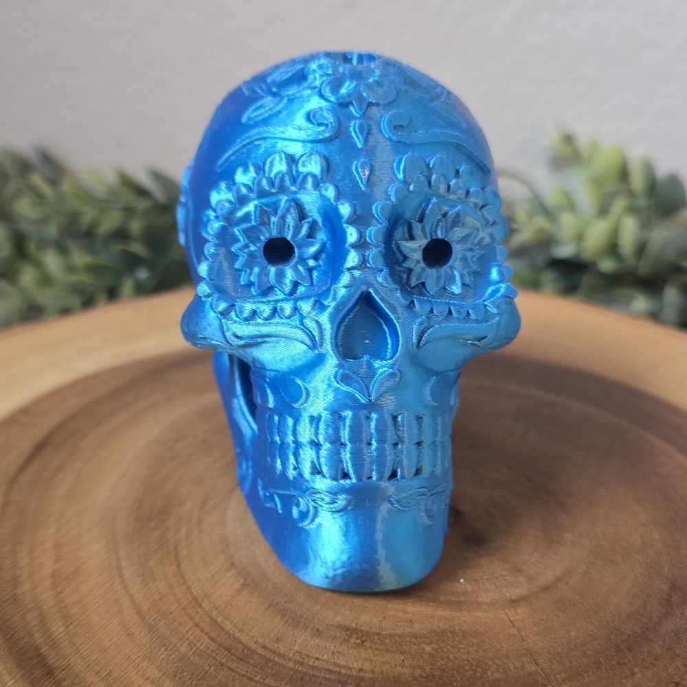 Sugar Skull Decorative Multi Use Holder In Bright Blue | 3D Printed